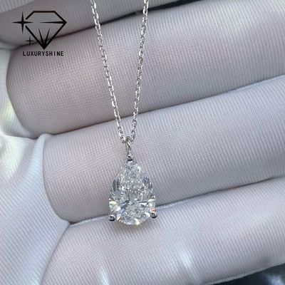 Lab Grown Pear Diamond Necklace 18K Gold VVS-VS Clarity