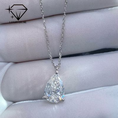 Lab Grown Pear Diamond Necklace 18K Gold VVS-VS Clarity