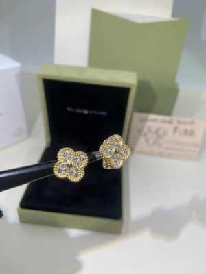 Or jaune d'Alhambra Earrings 18k de cru de VCA/Rose Gold/or blanc avec la pierre gemme