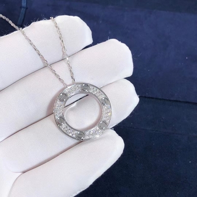 Or blanc adapté aux besoins du client du collier 18K d'AMOUR de rangée de voiture CONTRE des diamants pavés