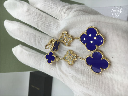 Qualité 3 boucles d'oreille en céramique bleues de l'or 18K de motifs fleurissent formé autour des diamants pour des femmes usine