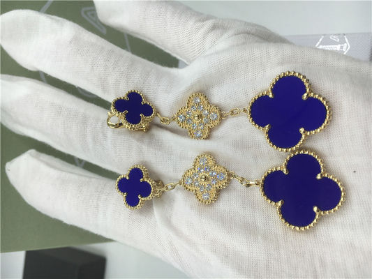 Qualité 3 boucles d'oreille en céramique bleues de l'or 18K de motifs fleurissent formé autour des diamants pour des femmes usine