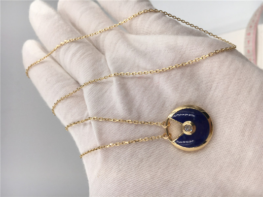 Chaînes de luxe d'or des bijoux 18K d'or de lapis lazuli bleu-foncé vraies avec des pendants