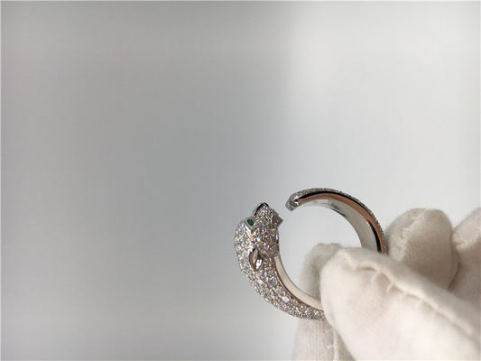 Qualité Anneau de Panthere d'or blanc du diamant 18K, panthère Ring With Emeralds Onyx usine