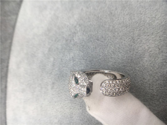 Qualité Anneau de Panthere d'or blanc du diamant 18K, panthère Ring With Emeralds Onyx usine