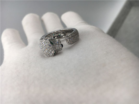 Qualité Anneau de Panthere d'or blanc du diamant 18K, panthère Ring With Emeralds Onyx usine