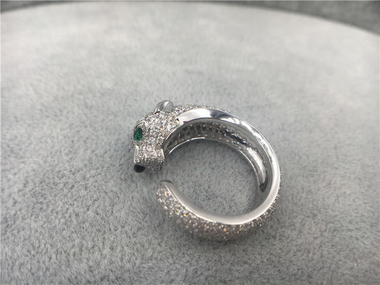 Qualité Anneau de Panthere d'or blanc du diamant 18K, panthère Ring With Emeralds Onyx usine