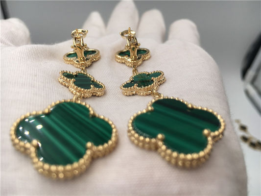 Qualité Boucles d'oreille vertes de Vca Alhambra de l'or 18k, boucles d'oreille de Van Cleef Onyx avec de la malachite usine