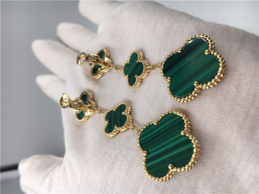 Qualité Boucles d'oreille vertes de Vca Alhambra de l'or 18k, boucles d'oreille de Van Cleef Onyx avec de la malachite usine