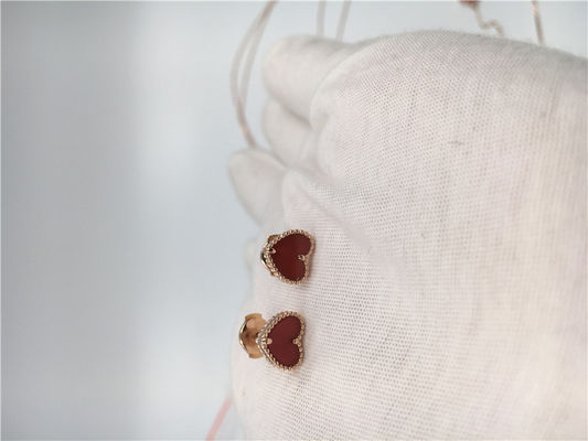 Qualité Cornaline en forme de coeur de boucles d'oreille de Van Cleef Alhambra avec de l'or de 18k Rose usine