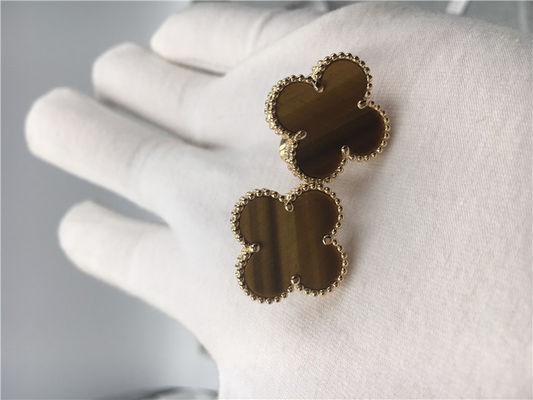 Qualité Or jaune des boucles d'oreille 18k d'Alhambra de cru de Van Cleef Arpels avec le d'amourette de bois usine