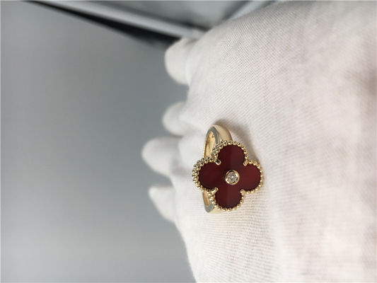 Qualité Diamant rond unique de bagues de fiançailles d'or jaune, anneau d'Alhambra de cru avec la cornaline usine