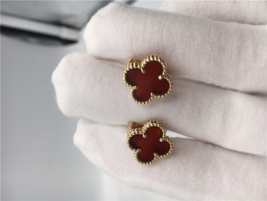 Qualité Or jaune doux des earstuds 18k de Van Cleef Arpels Alhambra avec la cornaline usine