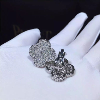 Qualité Or blanc magique des boucles d'oreille 18k de Van Cleef Arpels Alhambra et diamants ronds usine
