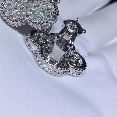 Qualité Or blanc magique des boucles d'oreille 18k de Van Cleef Arpels Alhambra et diamants ronds usine