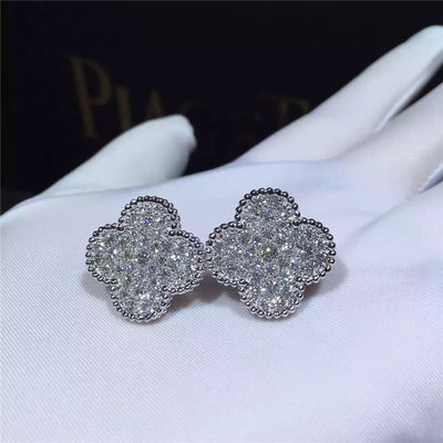 Qualité Or blanc magique des boucles d'oreille 18k de Van Cleef Arpels Alhambra et diamants ronds usine