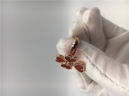 Qualité 18k Rose Gold Van Cleef et Arpels fleurissent l'anneau avec la cornaline/diamant rond usine