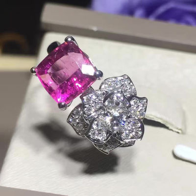 Qualité l'anneau G34UU600 de fleur de Piaget Rose de l'or 18K blanc avec le coussin - coupez le Tourmaline rose usine