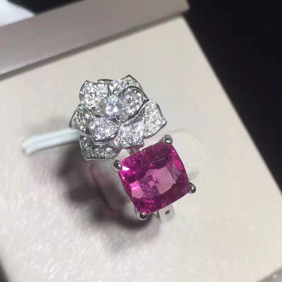 Qualité l'anneau G34UU600 de fleur de Piaget Rose de l'or 18K blanc avec le coussin - coupez le Tourmaline rose usine