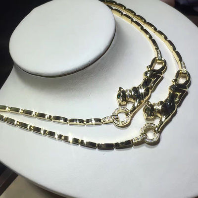 Qualité collier fait sur commande à extrémité élevé de panthère de bijoux de l'or 18K jaune avec des diamants/laque usine