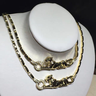 Qualité collier fait sur commande à extrémité élevé de panthère de bijoux de l'or 18K jaune avec des diamants/laque usine