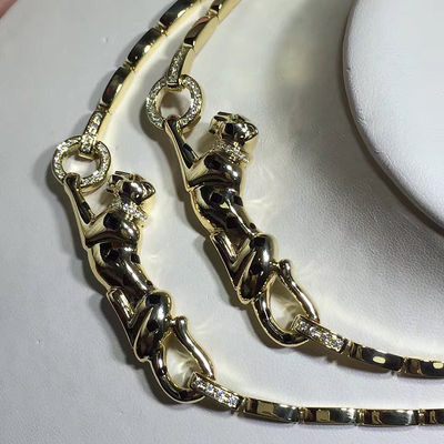 Qualité collier fait sur commande à extrémité élevé de panthère de bijoux de l'or 18K jaune avec des diamants/laque usine
