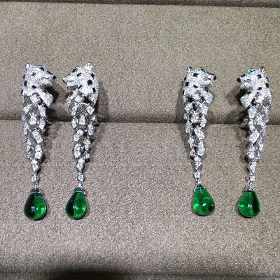 Qualité 18K or blanc Diamond Earrings, boucles d'oreille de Panthere avec l'onyx usine