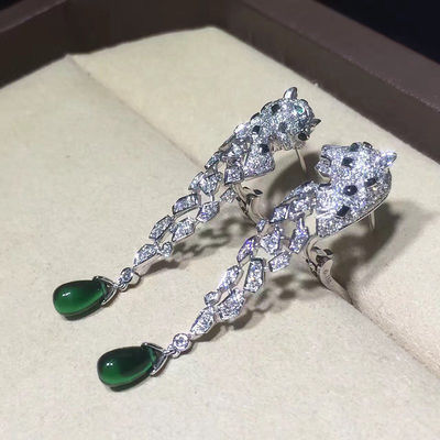 Qualité 18K or blanc Diamond Earrings, boucles d'oreille de Panthere avec l'onyx usine
