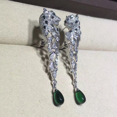 Qualité 18K or blanc Diamond Earrings, boucles d'oreille de Panthere avec l'onyx usine
