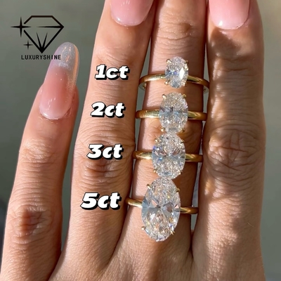 Bague solitaire Luxuryshine ovale taille VVS2/VS1 Diamant de laboratoire 1-5CT Or massif 18K Bijoux personnalisés avec certificat IGI