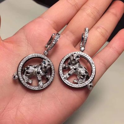 Qualité Émeraudes Jade Onyx d'or blanc de PanthèRe De de bijoux de boucles d'oreille d'or des diamants 18K usine