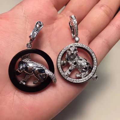 Qualité Émeraudes Jade Onyx d'or blanc de PanthèRe De de bijoux de boucles d'oreille d'or des diamants 18K usine