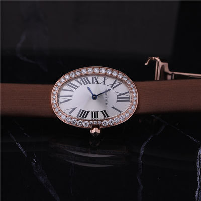 Qualité Montre d'or de luxe de marque 18K Rose Gold Women Watch avec Diamond Leather Belt usine
