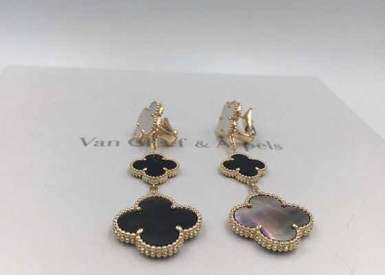 Qualité Or jaune magique des boucles d'oreille 18k de Van Cleef Arpels Alhambra avec la nacre blanche et grise usine