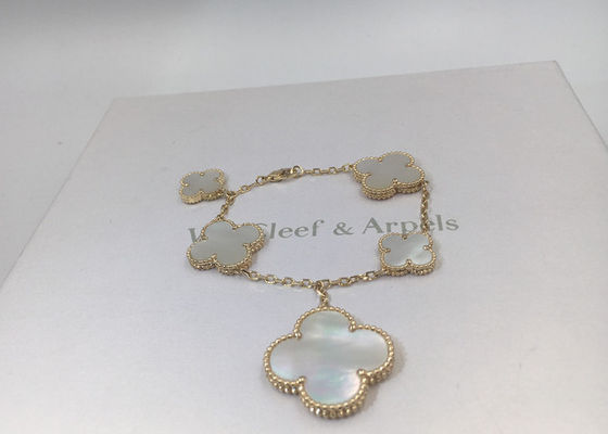 Qualité bracelet magique d'Alhambra de l'or 18k jaune avec la nacre de blanc de 5 motifs usine