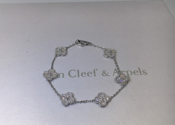 Or blanc de pleins de diamant de diamant de bijoux d'Alhambra motifs doux de luxe du bracelet 6